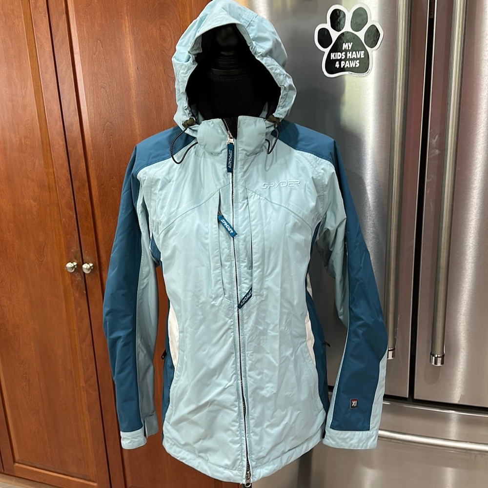 Spyder Women's Two-Tone Light Blue Waterproof Hooded Jacket